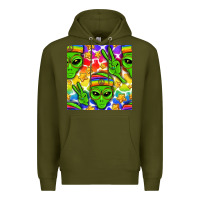 Army Green Pride LGBTQ+ aliens and stars with rainbow Premium Hoodie - NancyCooperArtShop