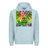 Blue Mist Pride LGBTQ+ aliens and stars with rainbow Premium Hoodie - NancyCooperArtShop