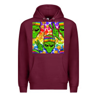 Burgundy Pride LGBTQ+ aliens and stars with rainbow Premium Hoodie - NancyCooperArtShop