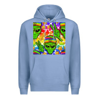Colony Blue Pride LGBTQ+ aliens and stars with rainbow Premium Hoodie - NancyCooperArtShop