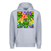 Heather Grey Pride LGBTQ+ aliens and stars with rainbow Premium Hoodie - NancyCooperArtShop