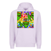 Lilac Pride LGBTQ+ aliens and stars with rainbow Premium Hoodie - NancyCooperArtShop