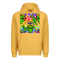 Mustard Pride LGBTQ+ aliens and stars with rainbow Premium Hoodie - NancyCooperArtShop
