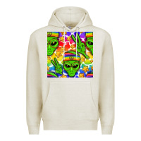 Oatmeal Heather Pride LGBTQ+ aliens and stars with rainbow Premium Hoodie - NancyCooperArtShop