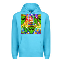 Ocean Blue Pride LGBTQ+ aliens and stars with rainbow Premium Hoodie - NancyCooperArtShop