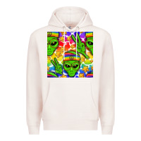 Pale Pink Pride LGBTQ+ aliens and stars with rainbow Premium Hoodie - NancyCooperArtShop