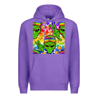 Purple Pride LGBTQ+ aliens and stars with rainbow Premium Hoodie - NancyCooperArtShop