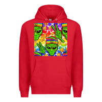 Red Pride LGBTQ+ aliens and stars with rainbow Premium Hoodie - NancyCooperArtShop