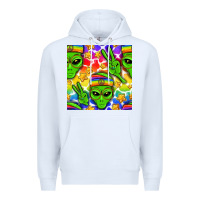 White Pride LGBTQ+ aliens and stars with rainbow Premium Hoodie - NancyCooperArtShop