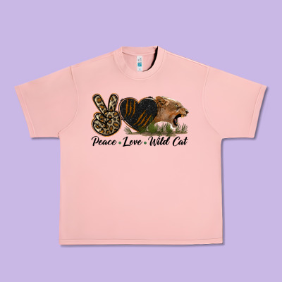 Peace Love Wild Cat Head Urban Heavy Tee Designed By Lillyallendesigns