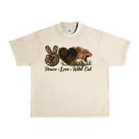 Sandshell Peace Love Wild Cat Head Urban Heavy Tee - LillyAllenDesigns