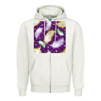 Oatmeal Heather Mardi Gras Feathers seamless pattern Zipper Hoodie - BundleAndBundleShop