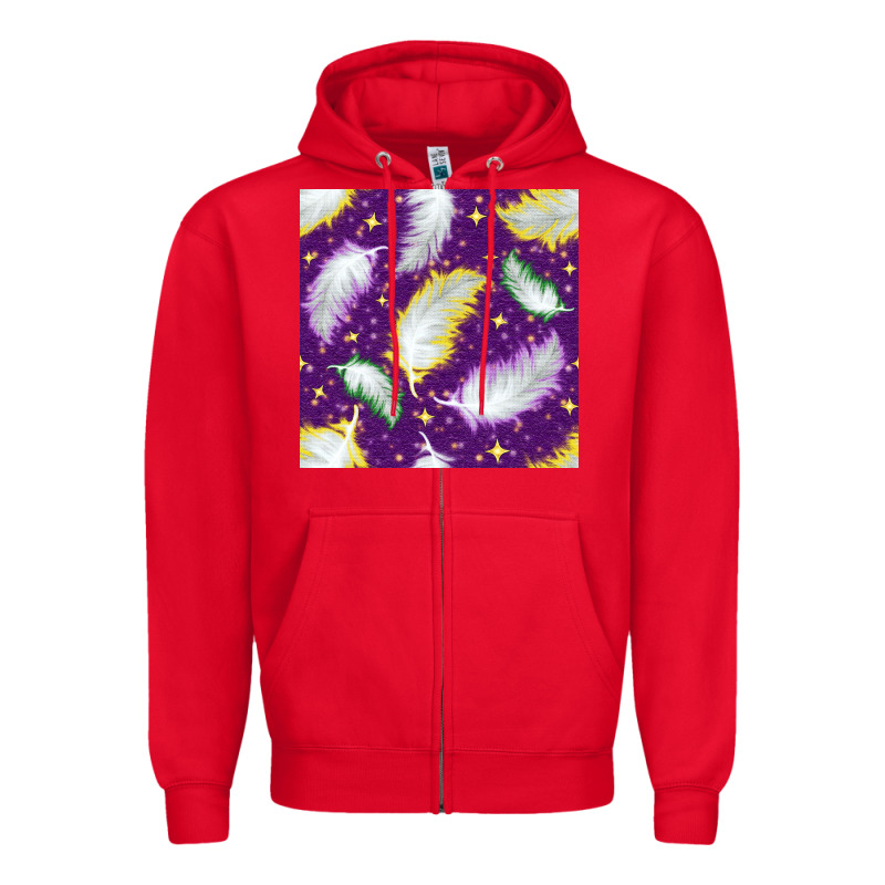 Mardi Gras Feathers Seamless Pattern Zipper Hoodie by BundleAndBundleShop | Teevron