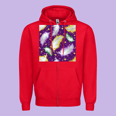 Mardi Gras Feathers Seamless Pattern Zipper Hoodie Designed By Bundleandbundleshop