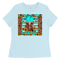 Baby Blue texas longhorn sunflower gemstone Ladies Tee - JahusDesignShop