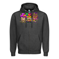 Charcoal Heather Mardi Gras Gnomies Cakes Flowers And Balloon Zipper Hoodie - BundleAndBundleShop