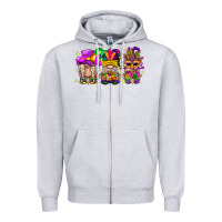 Heather Grey Mardi Gras Gnomies Cakes Flowers And Balloon Zipper Hoodie - BundleAndBundleShop