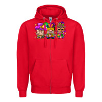 Red Mardi Gras Gnomies Cakes Flowers And Balloon Zipper Hoodie - BundleAndBundleShop