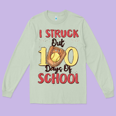 I Struck Out 100 Days Of School Long Sleeve Tee Designed By Maliassmallbusiness
