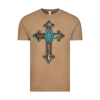 Vintage Coffee turquoise cross Vintage Tee - AdoDesignShop