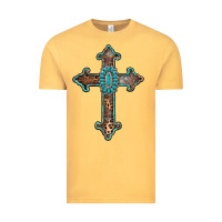 Vintage Mustard turquoise cross Vintage Tee - AdoDesignShop