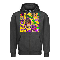 Charcoal Heather Mardi gras gnomies seamless pattern Zipper Hoodie - BundleAndBundleShop