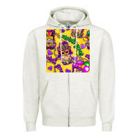 Oatmeal Heather Mardi gras gnomies seamless pattern Zipper Hoodie - BundleAndBundleShop