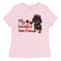 Bubblegum Pink my valentine has paws Ladies Tee - RanaPortraitStore