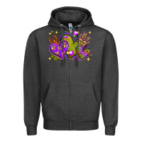 Charcoal Heather Mardi Gras Hearts Zipper Hoodie - BundleAndBundleShop