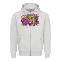 Dove Grey Mardi Gras Hearts Zipper Hoodie - BundleAndBundleShop