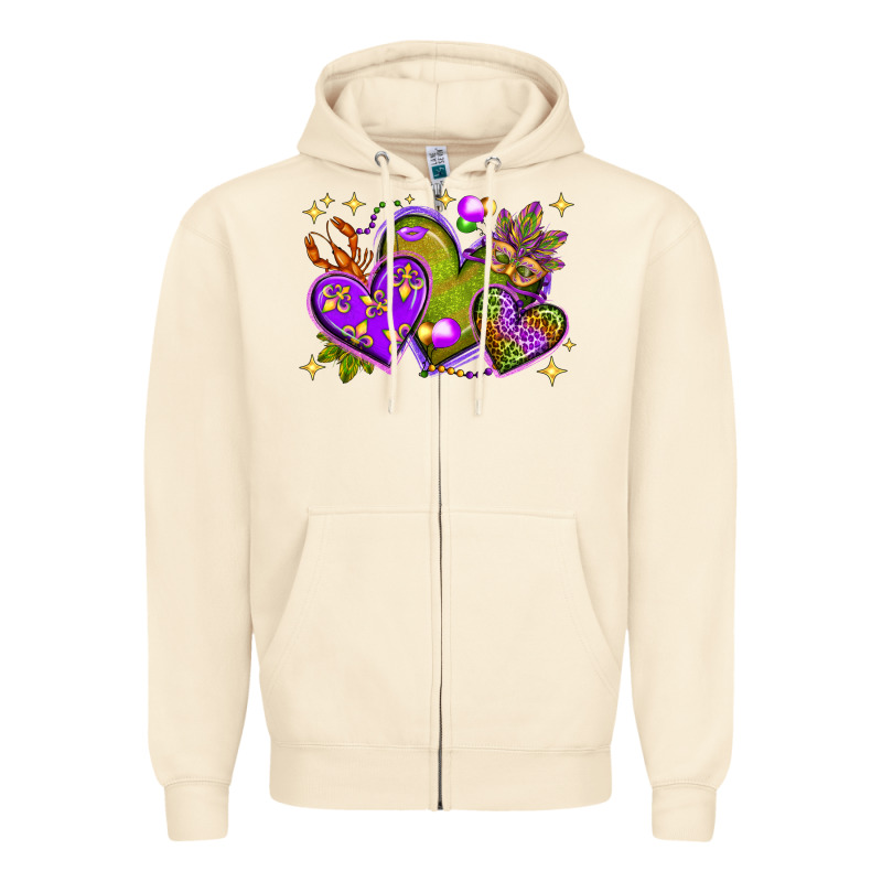 Mardi Gras Hearts Zipper Hoodie by BundleAndBundleShop | Teevron