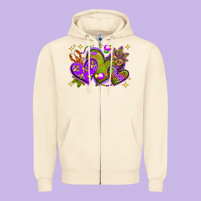 Mardi Gras Hearts Zipper Hoodie Designed By Bundleandbundleshop