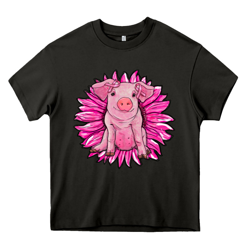 Pink Sunflower Pig Heavy Core Tee by RanaPortraitStore | Teevron