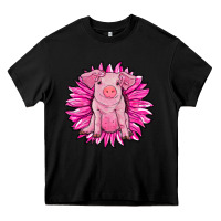 Black pink sunflower pig Heavy Core Tee - RanaPortraitStore