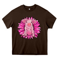 Chocolate Brown pink sunflower pig Heavy Core Tee - RanaPortraitStore