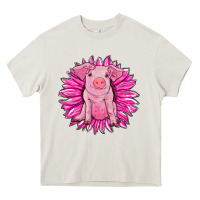 Cream pink sunflower pig Heavy Core Tee - RanaPortraitStore
