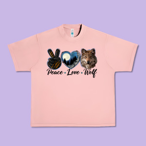 Peace Love Wolf Head Urban Heavy Tee Designed By Lillyallendesigns