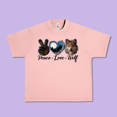 Peace Love Wolf Head Urban Heavy Tee Designed By Lillyallendesigns