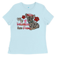Baby Blue my valentine has paws french bulldog Ladies Tee - RanaPortraitStore