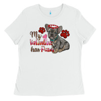 White my valentine has paws french bulldog Ladies Tee - RanaPortraitStore