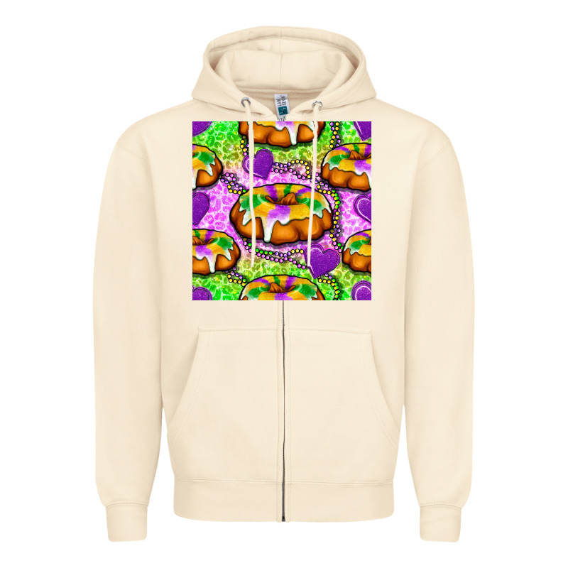 Mardi Gras King Cake Seamless Pattern Zipper Hoodie by BundleAndBundleShop | Teevron