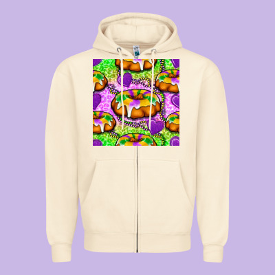 Mardi Gras King Cake Seamless Pattern Zipper Hoodie Designed By Bundleandbundleshop