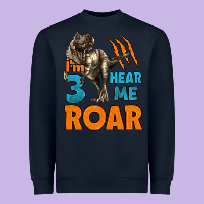 I'm Three Hear Me Roar Dinosaur Birthday Heavyweight Sweatshirt Designed By Lillyallendesigns