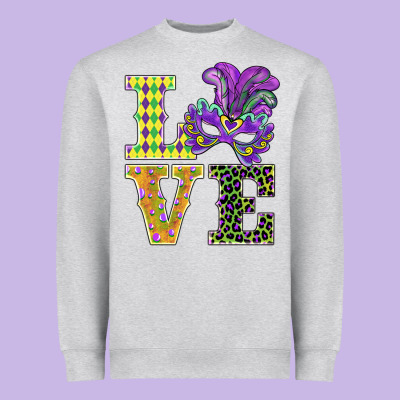 Mardi Gras Love Mask Heavyweight Sweatshirt Designed By Barkaloodesign