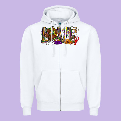 Mardi Gras Love Dog Paw Zipper Hoodie Designed By Bundleandbundleshop