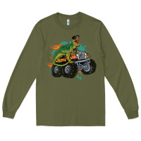 Army Green monster truck and t rex dinosaur Long Sleeve Tee - MaliasSmallBusiness