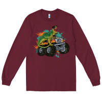 Burgundy monster truck and t rex dinosaur Long Sleeve Tee - MaliasSmallBusiness