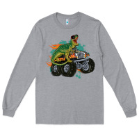 Heather Grey monster truck and t rex dinosaur Long Sleeve Tee - MaliasSmallBusiness