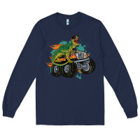 Navy monster truck and t rex dinosaur Long Sleeve Tee - MaliasSmallBusiness