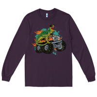 Plum monster truck and t rex dinosaur Long Sleeve Tee - MaliasSmallBusiness